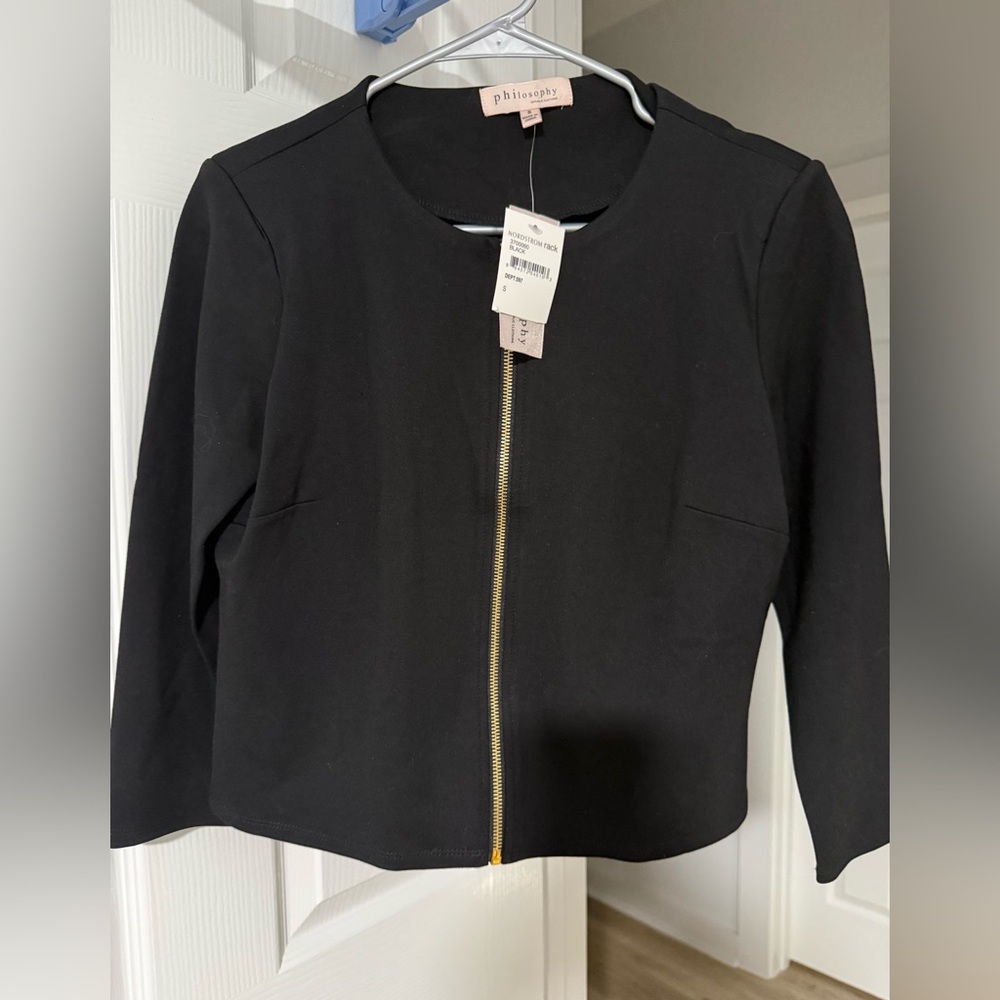 Philosophy Black Women's Ponte Zip Jacket with Gold Zipper